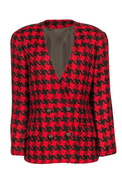 Current Boutique-Doncaster - Red & Green Woven Houndstooth Double Breasted Blazer Sz 12