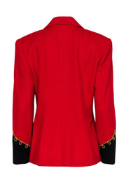 Current Boutique-Doncaster - Red Wool Trimmed Blazer w/ Embroidery & Beaded Tassel Sz 12
