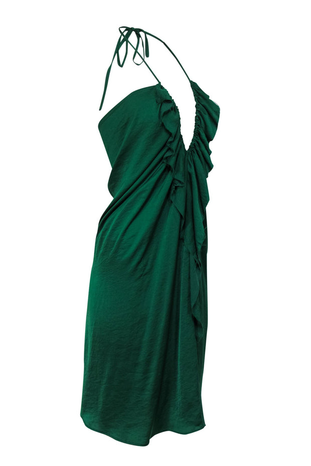 Current Boutique-Dondup - Green Sleeveless Ruffled Halter Shift Dress Sz S