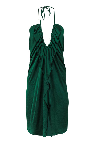 Current Boutique-Dondup - Green Sleeveless Ruffled Halter Shift Dress Sz S