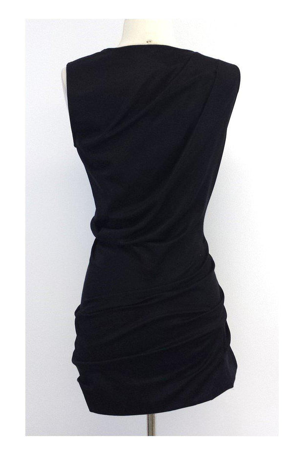 Current Boutique-Donna Karan - Black Cotton Blend Sleeveless Gathered Dress Sz S