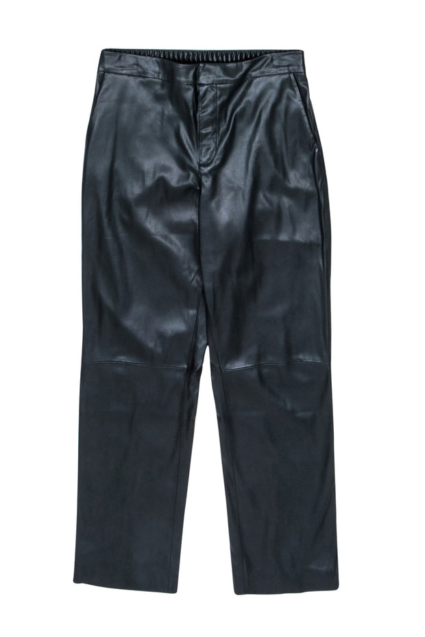Current Boutique-Donna Karan - Black Faux Leather Wide Leg Pants Sz 10