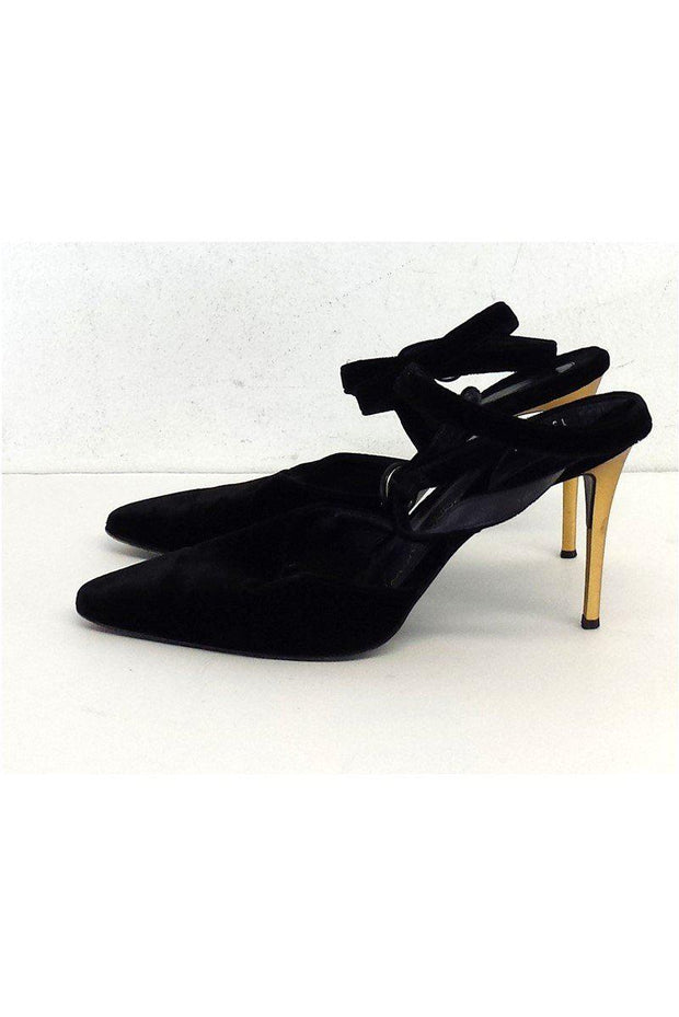 Current Boutique-Donna Karan - Black & Gold Velvet Pointed Toe Heels Sz 7