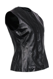Current Boutique-Donna Karan - Black Leather Button-Up Vest Sz M