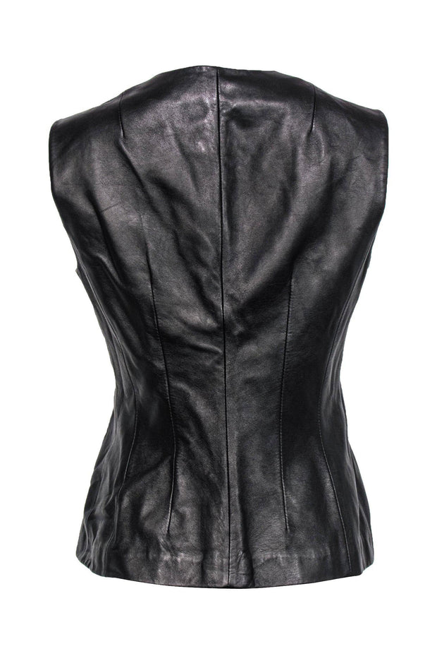 Current Boutique-Donna Karan - Black Leather Button-Up Vest Sz M