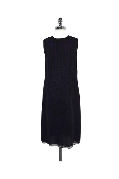 Current Boutique-Donna Karan - Black Silk Beaded Shift Dress Sz 4