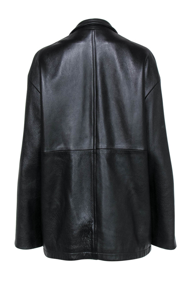 Current Boutique-Donna Karan - Black Textured Longline Zip-Up Jacket Sz M