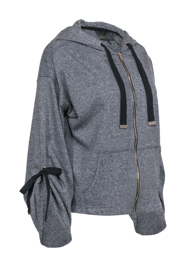 Current Boutique-Donna Karan - Charcoal Zip-Up Hoodie w/ Wide Tied Sleeves Sz S