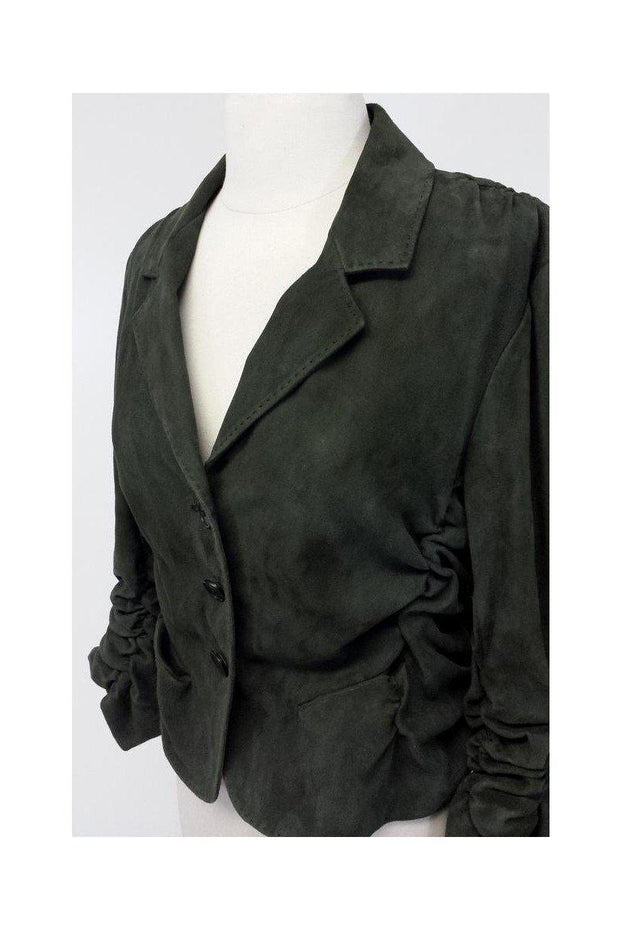 Current Boutique-Donna Karan - Olive Green Suede Cropped Blazer Sz 12
