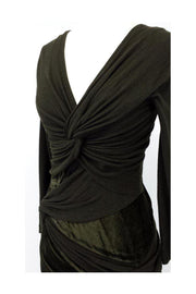 Current Boutique-Donna Karan - Olive Velvet Blend Draped Dress Sz M