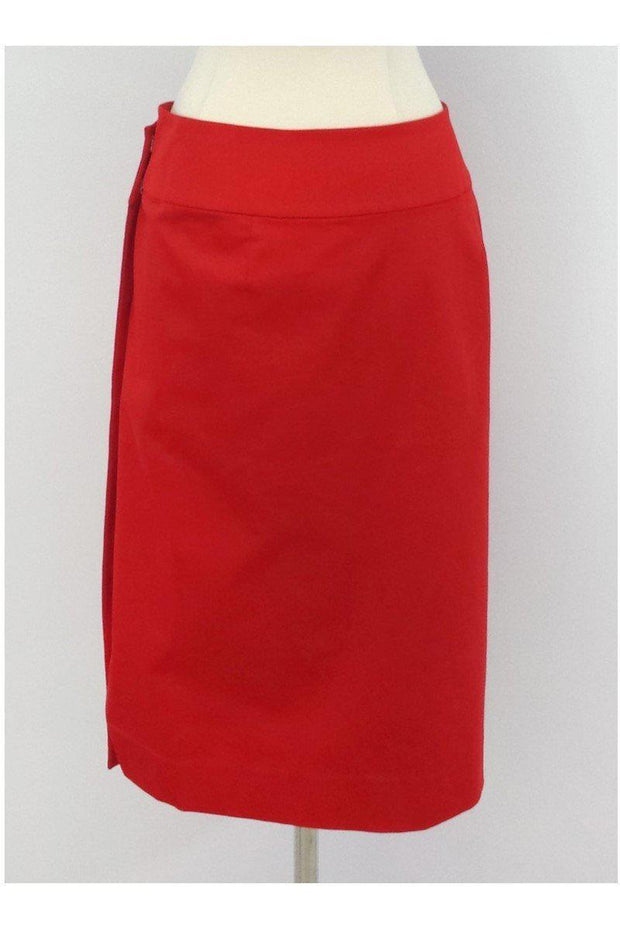 Current Boutique-Donna Karan - Red Cotton Blend Wrap Pencil Skirt Sz S
