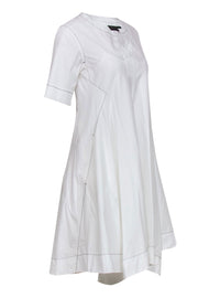 Current Boutique-Donna Karan - White Short Sleeve Flare Dress w/ Black Topstitching Sz 2