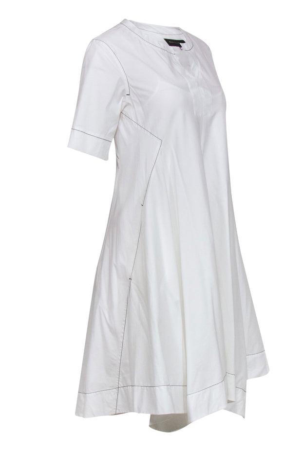 Current Boutique-Donna Karan - White Short Sleeve Flare Dress w/ Black Topstitching Sz 2