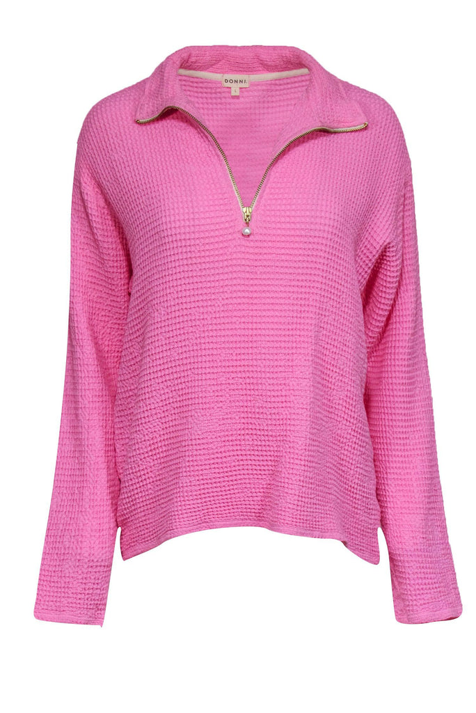 Waffle Knit Quarter Zip Pullover