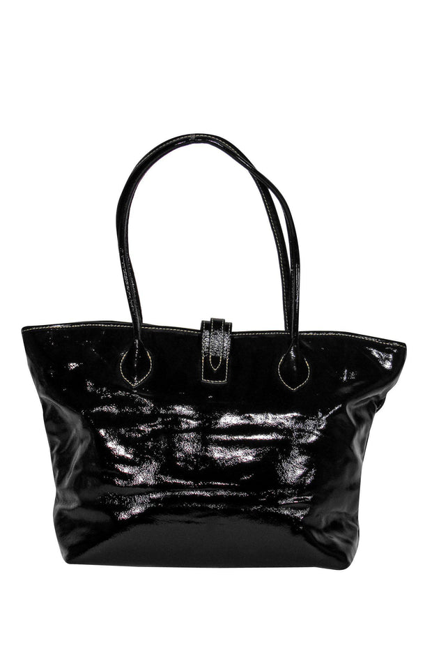 Current Boutique-Dooney & Bourke - Black Patent Leather Tote w/ White Stitching