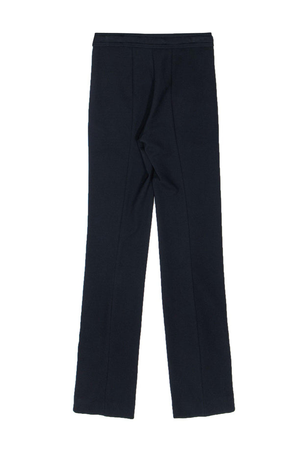 Current Boutique-Dorothee Schumacher - Navy Drawstring Straight Leg Dress Pants w/ Embroidered Trim Sz 0