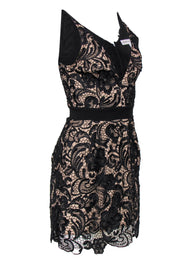 Current Boutique-Dress the Population - Black Floral Lace Sheath Dress w/ Nude Underlay Sz S