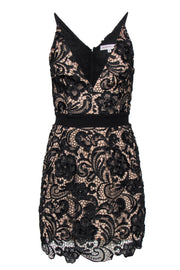 Current Boutique-Dress the Population - Black Floral Lace Sheath Dress w/ Nude Underlay Sz S