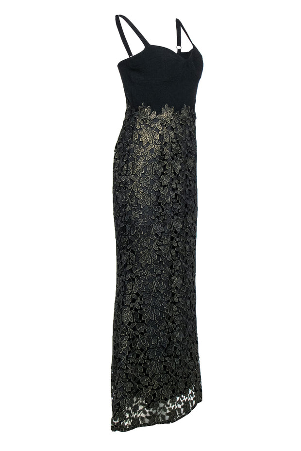 Current Boutique-Dress the Population - Black & Gold Lace Bustier Column Gown Sz M