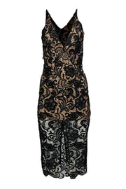 Current Boutique-Dress the Population - Black & Nude Lace Plunge Gown Sz S