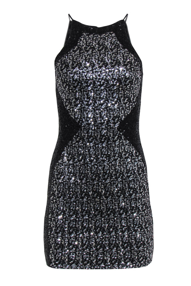 Current Boutique-Dress the Population - Black & Silver Sequined Bodycon Dress Sz XS