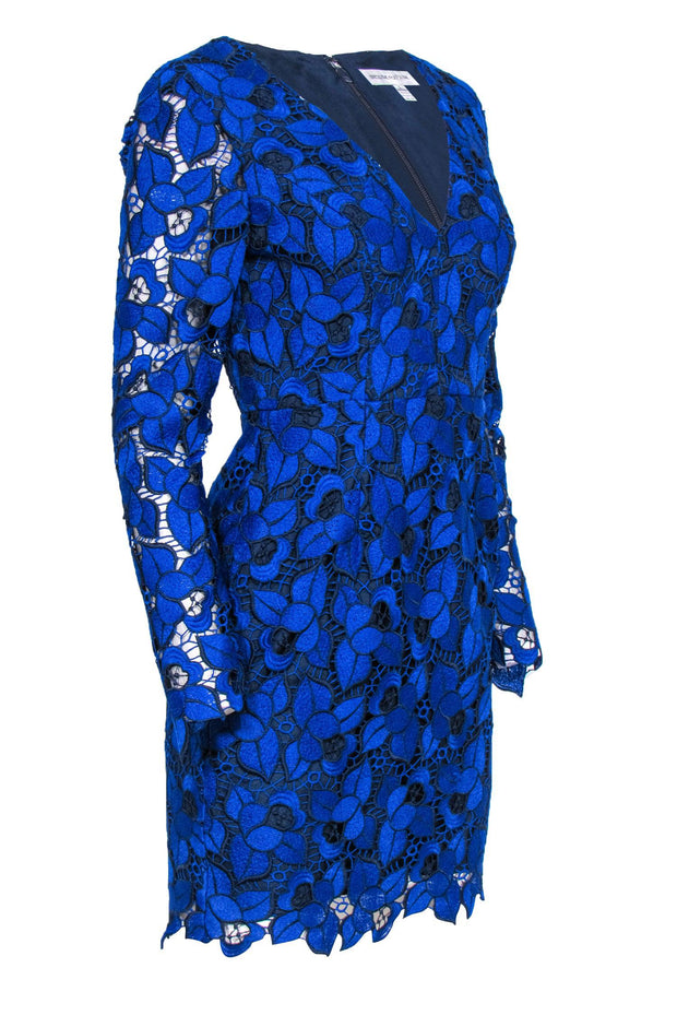 Current Boutique-Dress the Population - Blue & Black Eyelet Lace Plunge Dress Sz S