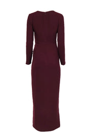 Current Boutique-Dress the Population - Burgundy Long Sleeve Knotted Draped Gown w/ Cutout Sz S