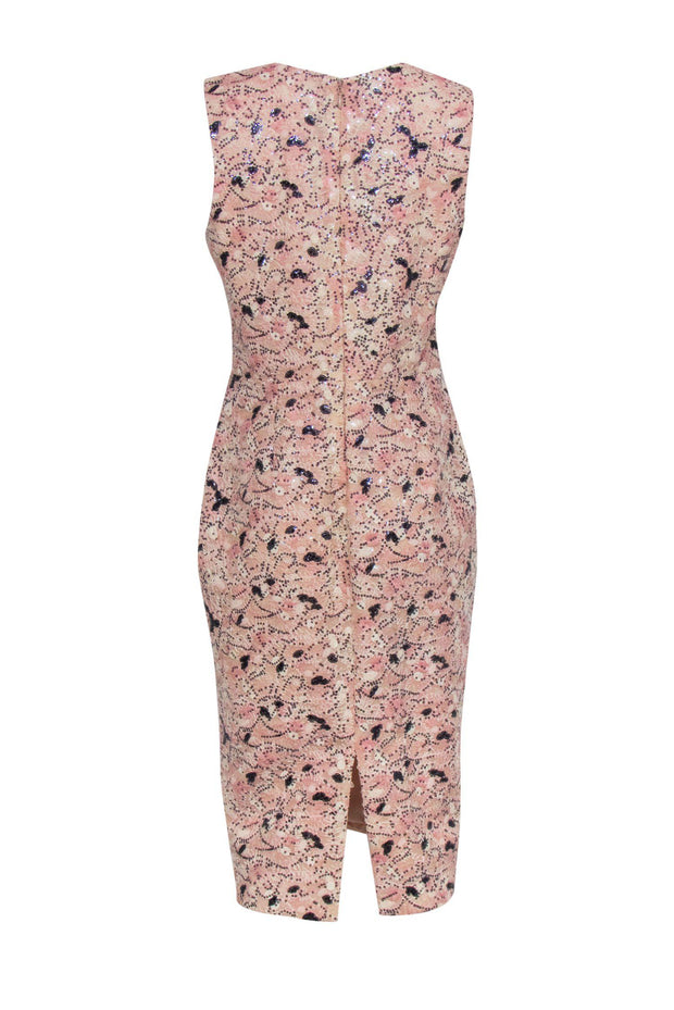 Current Boutique-Dress the Population - Cream & Pink Embroidered Sheath Dress w/ Sequins Sz L