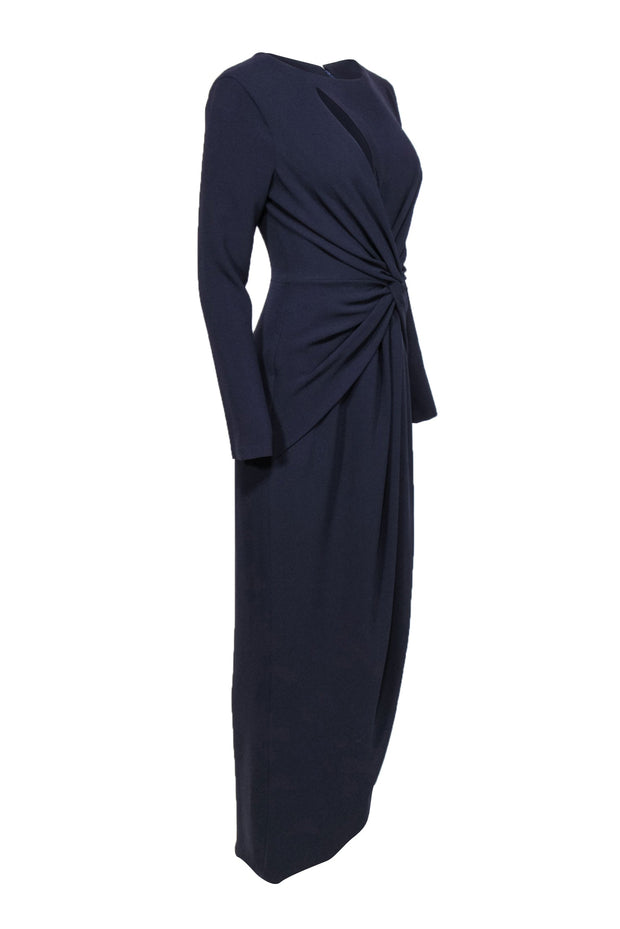 Current Boutique-Dress the Population - Deep Purple Long Sleeve Knotted Draped Gown w/ Cutout Sz S