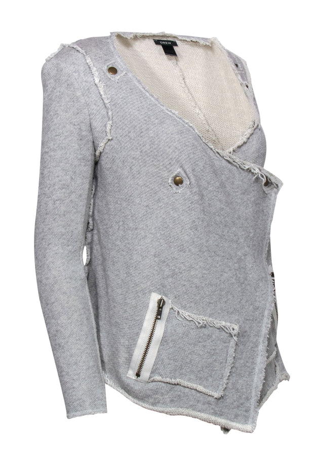 Current Boutique-Drew - Gray Frayed Cotton Woven Draped Jacket Sz P