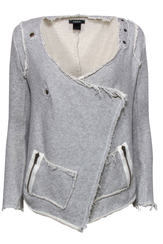 Current Boutique-Drew - Gray Frayed Cotton Woven Draped Jacket Sz P
