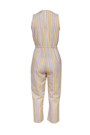 Current Boutique-Drew - Yellow, White & Lavender Striped Sleeveless Wide Leg Jumpsuit Sz S