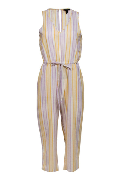 Current Boutique-Drew - Yellow, White & Lavender Striped Sleeveless Wide Leg Jumpsuit Sz S