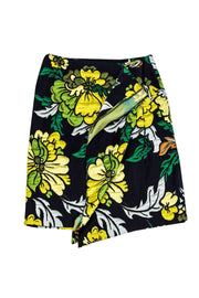 Current Boutique-Dries Van Noten - Black Floral Tapestry Envelope Fold Skirt Sz 8