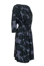 Current Boutique-Dries Van Noten - Black & Grey Floral Textured Fit & Flare Dress Sz 12