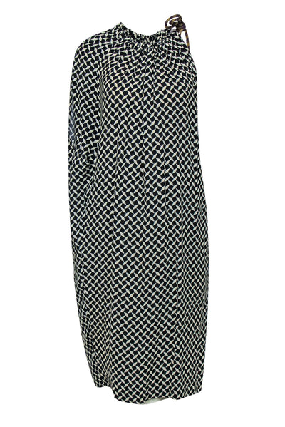 Current Boutique-Dries Van Noten - Black & White Printed Draped Shift Dress w/ Accent Cord Sz 6