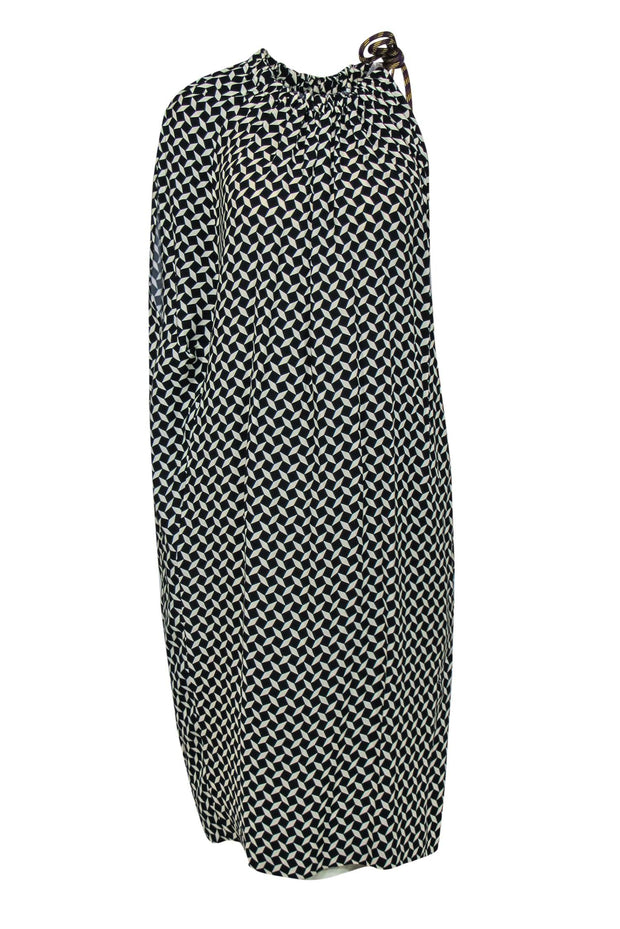 Current Boutique-Dries Van Noten - Black & White Printed Draped Shift Dress w/ Accent Cord Sz 6