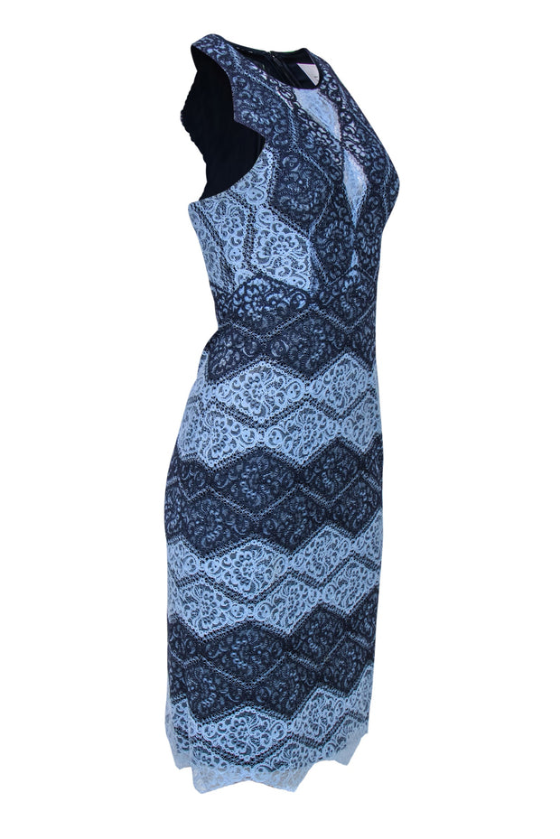 Current Boutique-ERIN Erin Fetherston - Light & Dark Blue Paneled Lace Sleeveless Midi Dress Sz 2