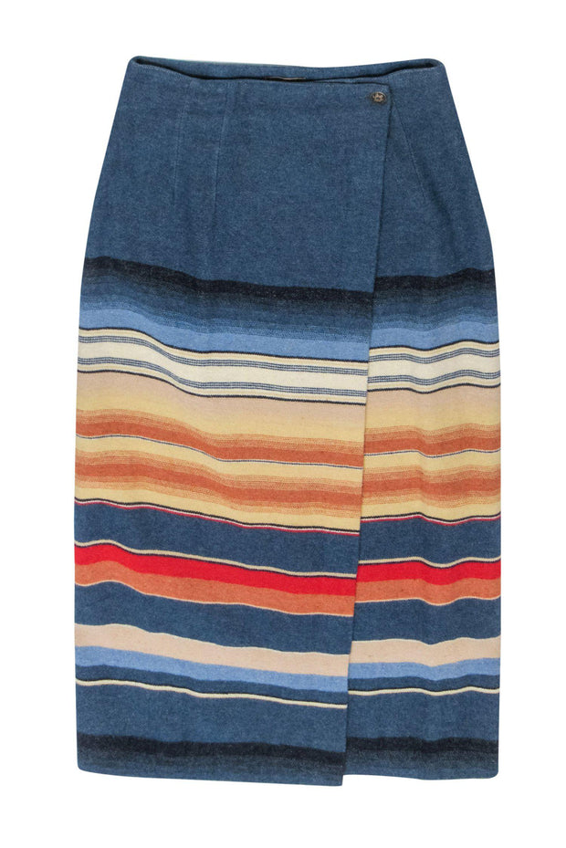Current Boutique-EXP Jeans by Express - Vintage Blue & Striped Fuzzy Knit Wrap Skirt Sz 12