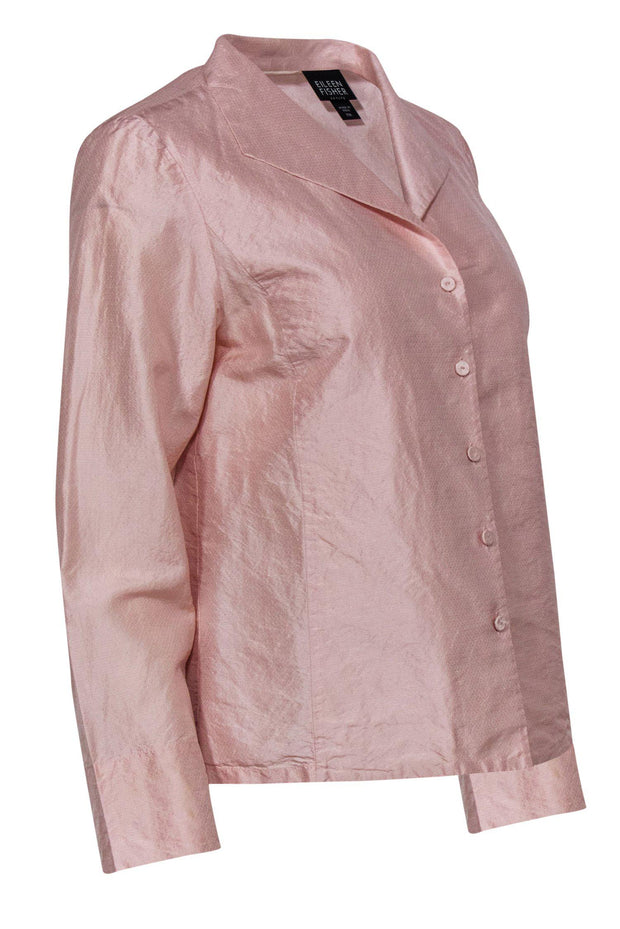Current Boutique-Eileen Fisher - Baby Pink Textured Silk Button-Up Blouse Sz PM