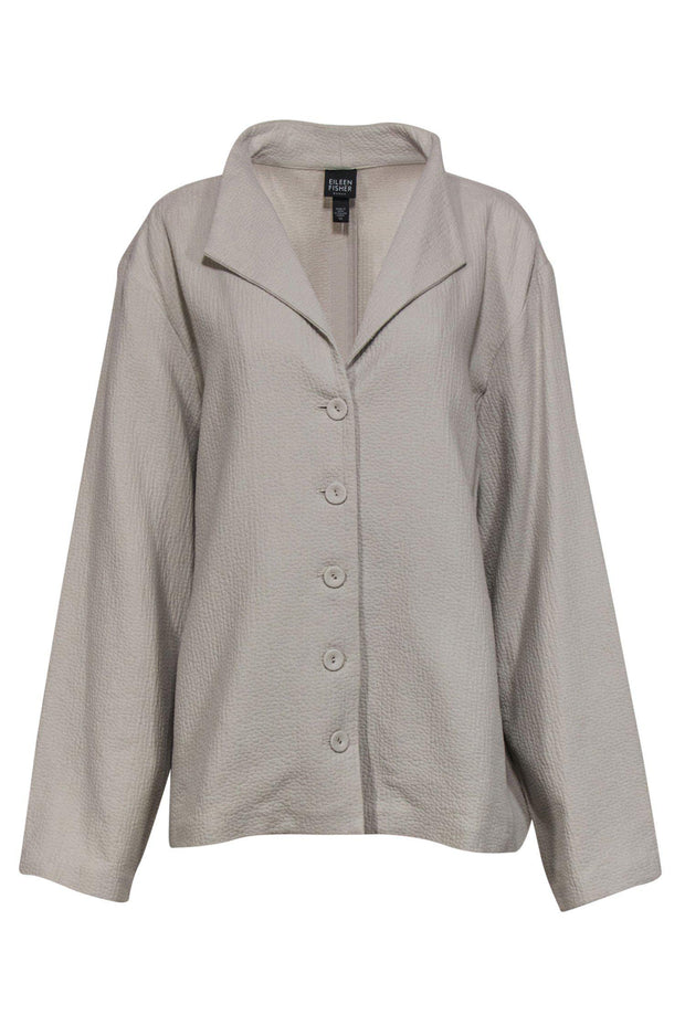 Current Boutique-Eileen Fisher - Beige Textured Cotton Button-Up Jacket Sz 3X