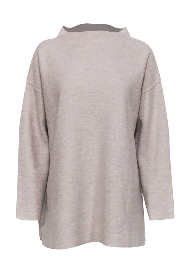 Current Boutique-Eileen Fisher - Beige Textured Funnel Neck Wool Sweater Sz L