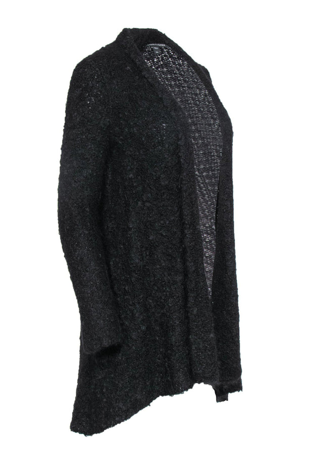 Current Boutique-Eileen Fisher - Black Fuzzy Open Front Knit Cardigan Sz XS