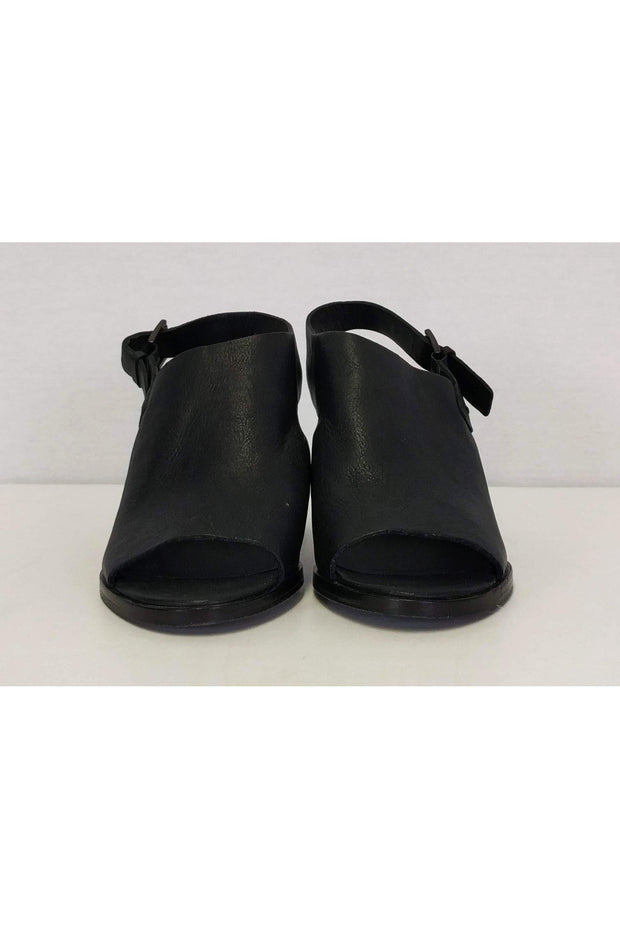 Current Boutique-Eileen Fisher - Black Leather Open Toe Mules Sz 8.5