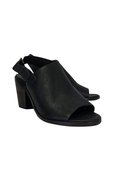Current Boutique-Eileen Fisher - Black Leather Open Toe Mules Sz 8.5