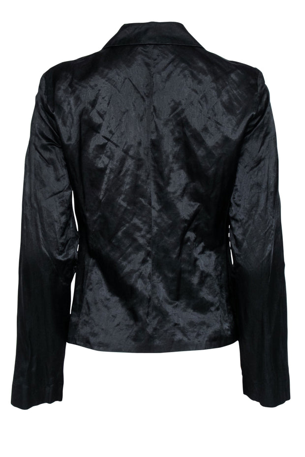 Current Boutique-Eileen Fisher - Black Satin Cotton Blend Jacket w/ Tie Waist Sz PM