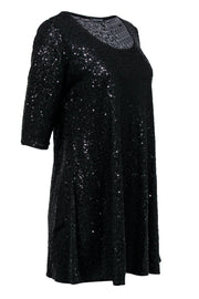 Current Boutique-Eileen Fisher - Black Sequined Silk Shift Dress Sz M