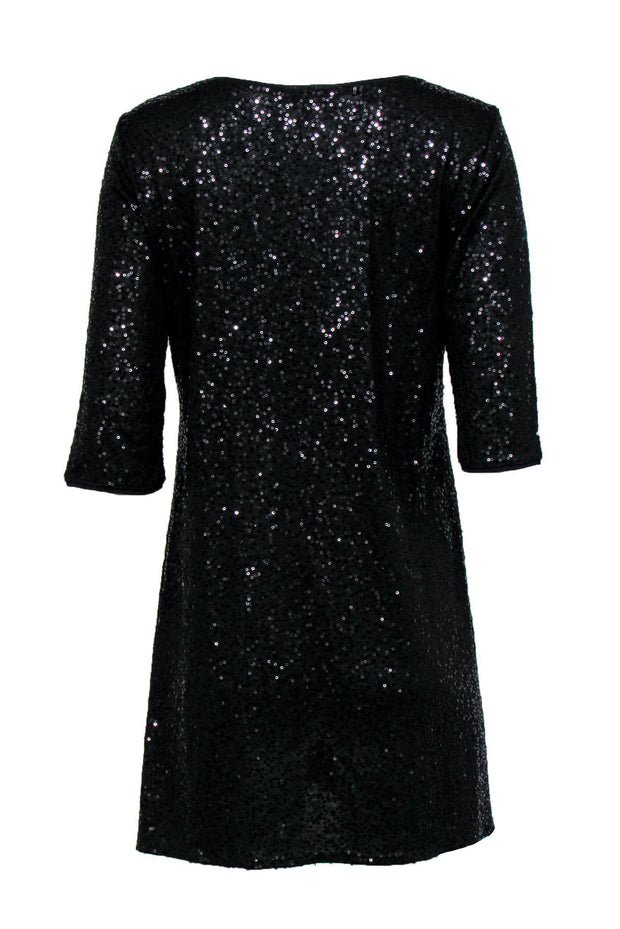 Current Boutique-Eileen Fisher - Black Sequined Silk Shift Dress Sz M