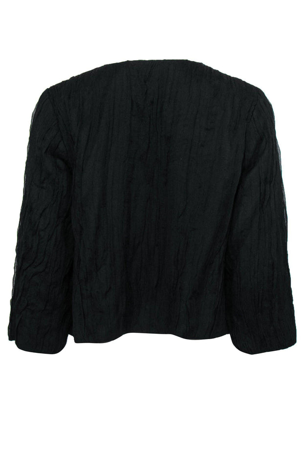 Current Boutique-Eileen Fisher - Black Silk Crinkled Crop Cardigan Sz MP