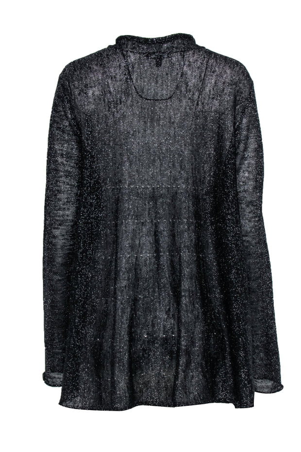 Current Boutique-Eileen Fisher - Black & Silver Metallic Thread Linen Blend Cardigan Sz 3X